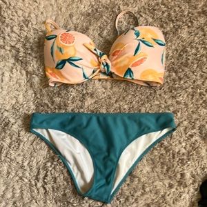 Grapefruit and Leaves Bathing Suit Set